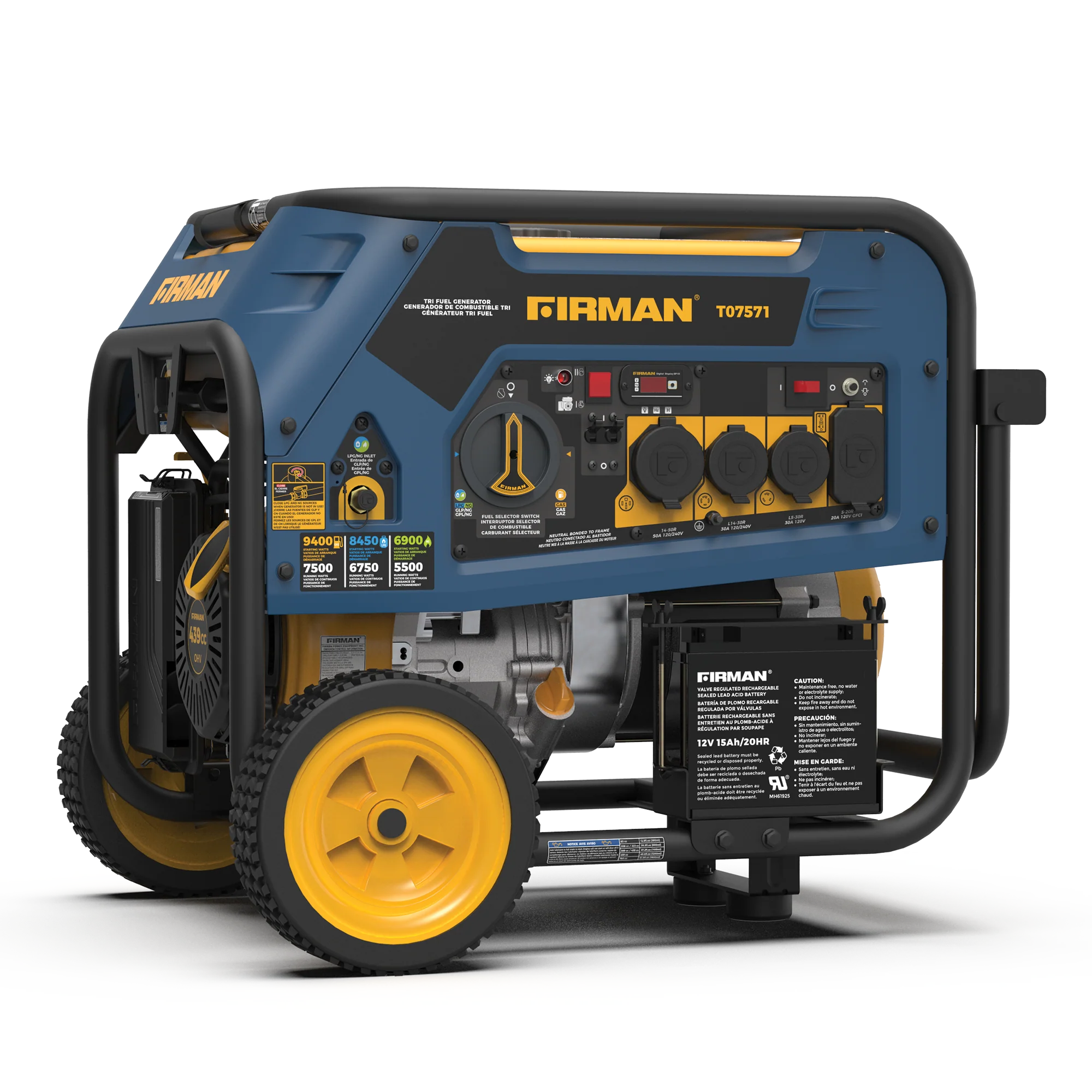 Tri Fuel 7500W Portable Generator Electric Start 120/240V