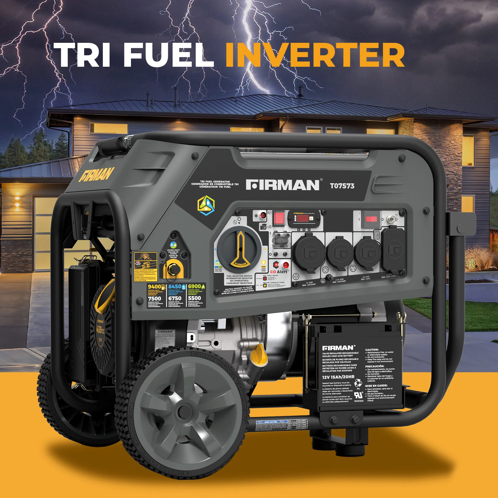 Tri Fuel Portable Generator 9400W Electric Start 120/240V with CO Alert - Image 12