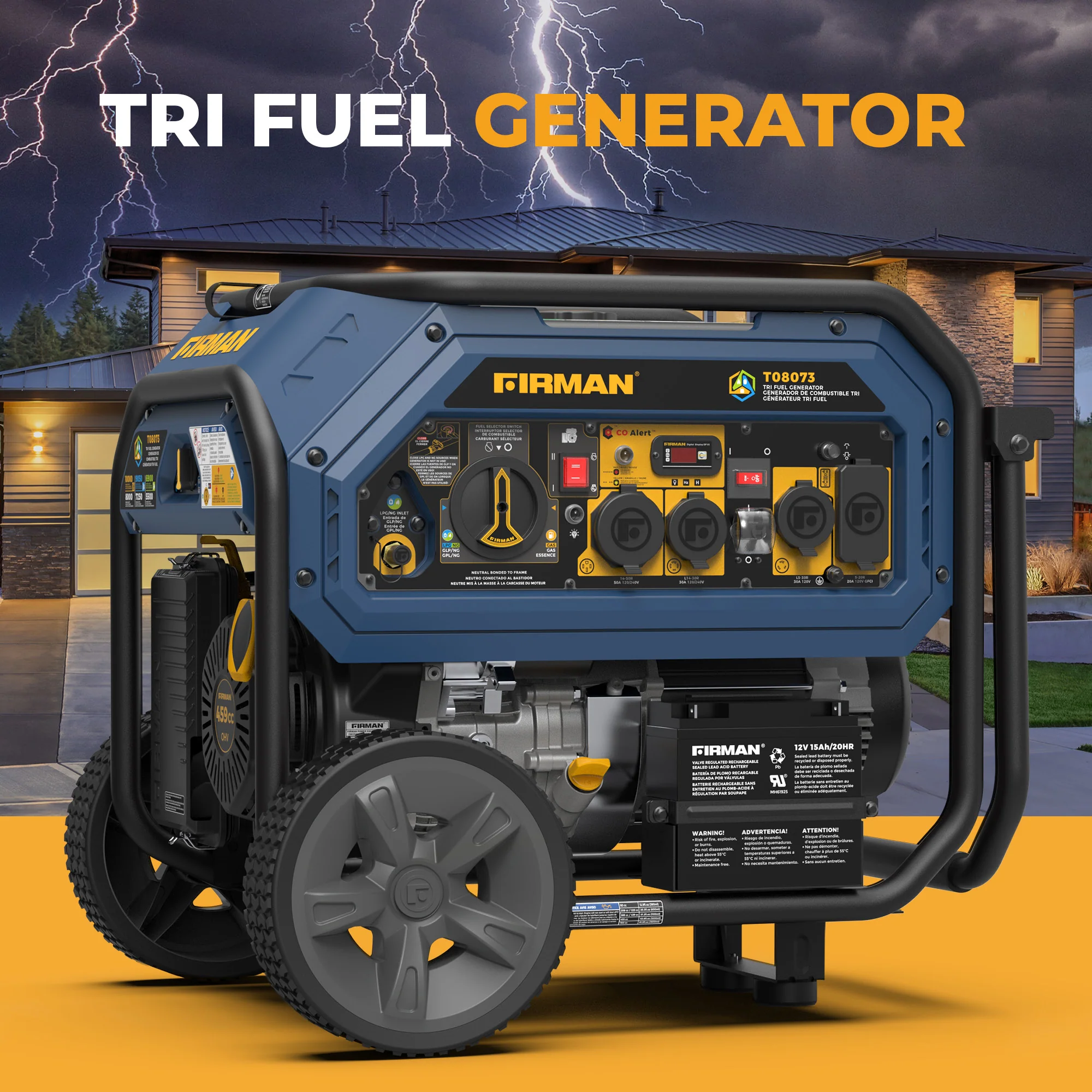 Tri Fuel Portable Generator 10000/8000W Electric Start With CO Alert - Image 10