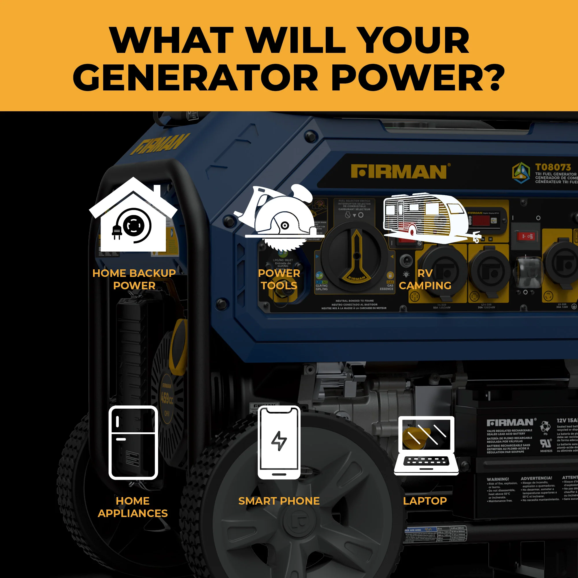 Tri Fuel Portable Generator 10000/8000W Electric Start With CO Alert - Image 7
