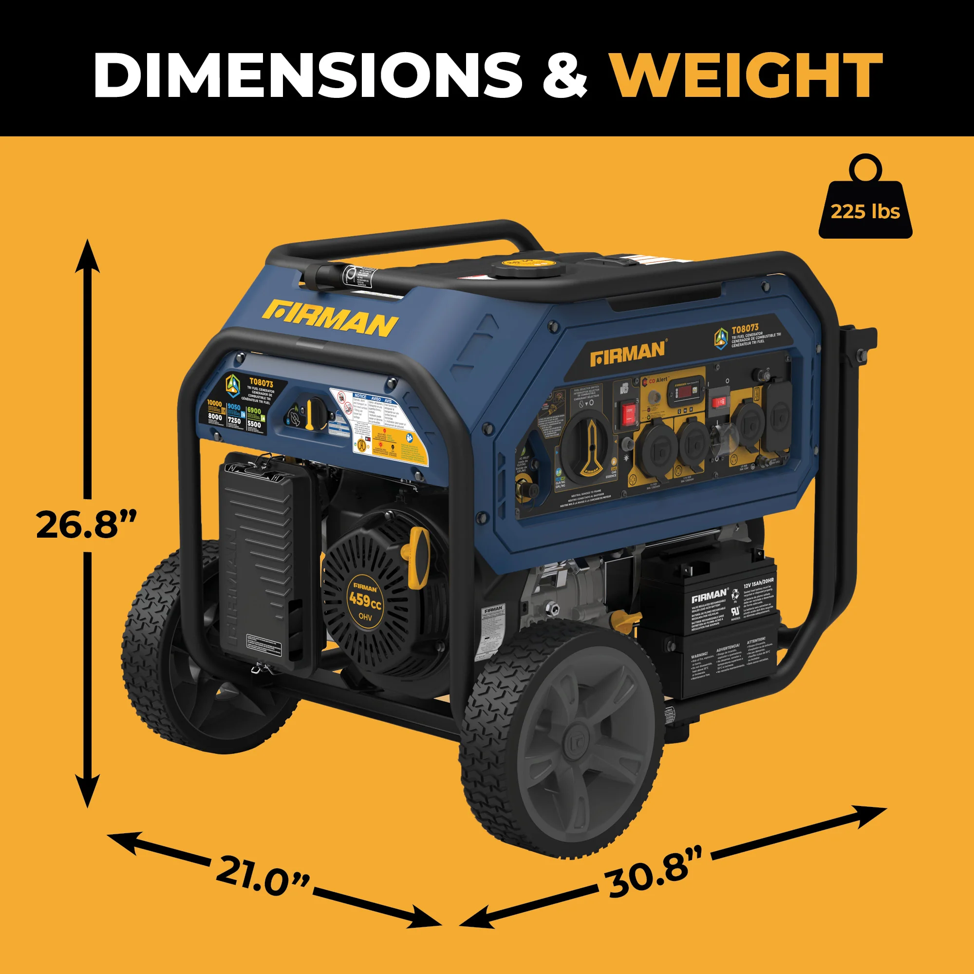 Tri Fuel Portable Generator 10000/8000W Electric Start With CO Alert - Image 9