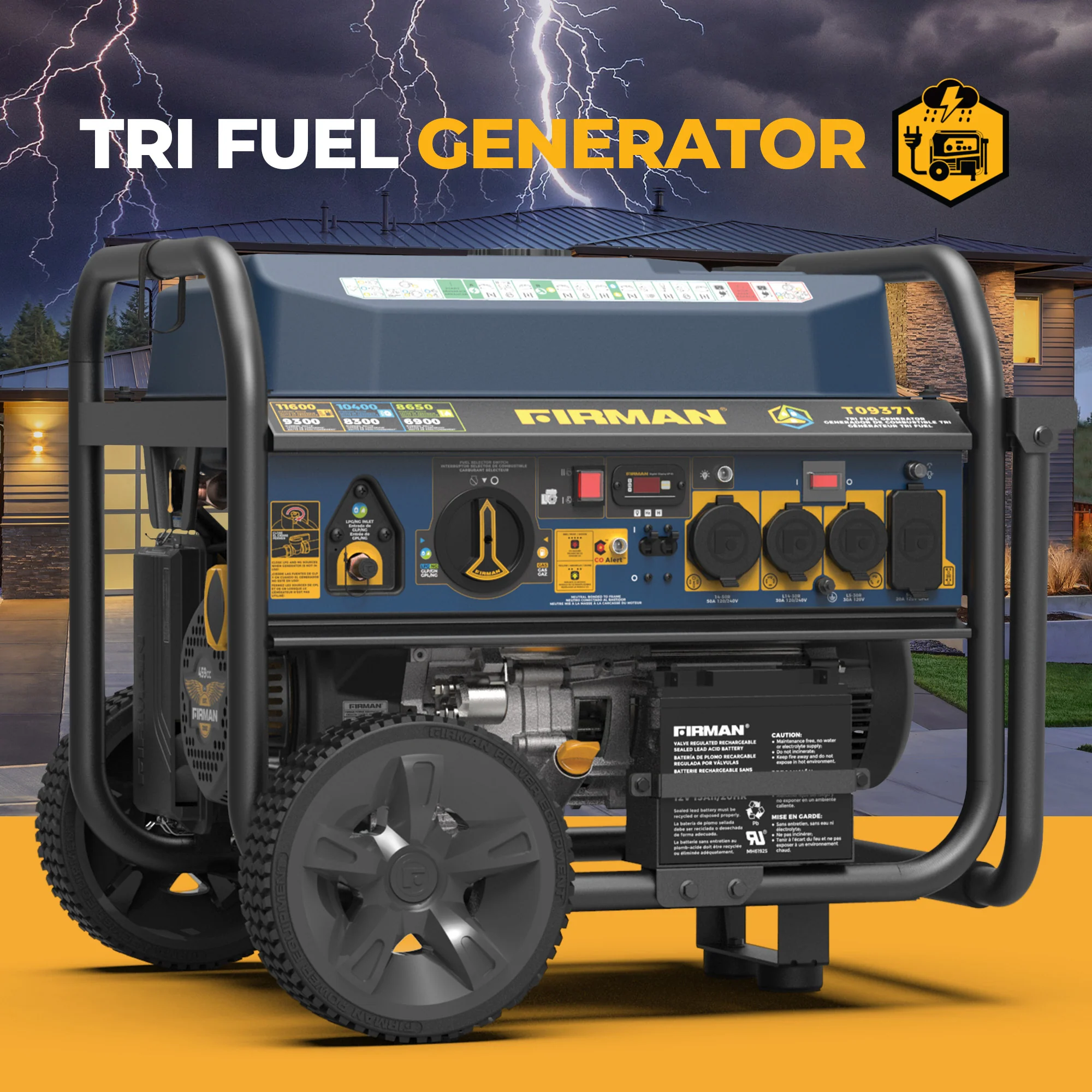 Tri Fuel Portable Generator 11600W Electric Start 120V/240V with CO alert - Image 12